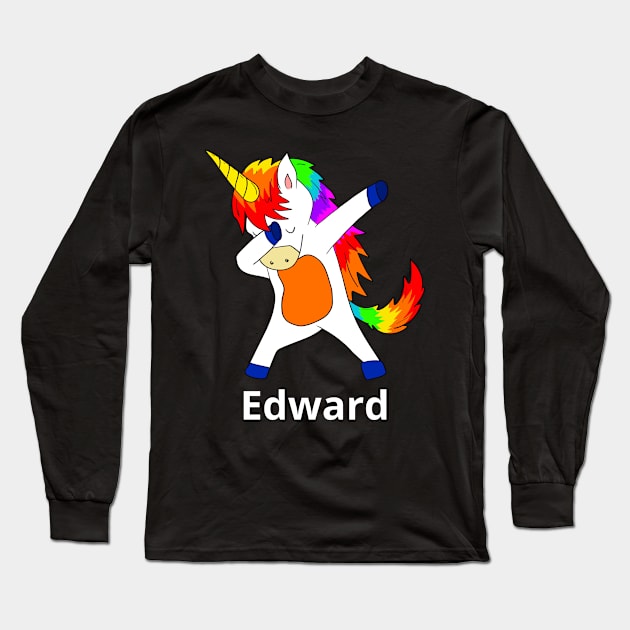 Edward First Name Personalized Dabbing Unicorn Long Sleeve T-Shirt by chuhe86